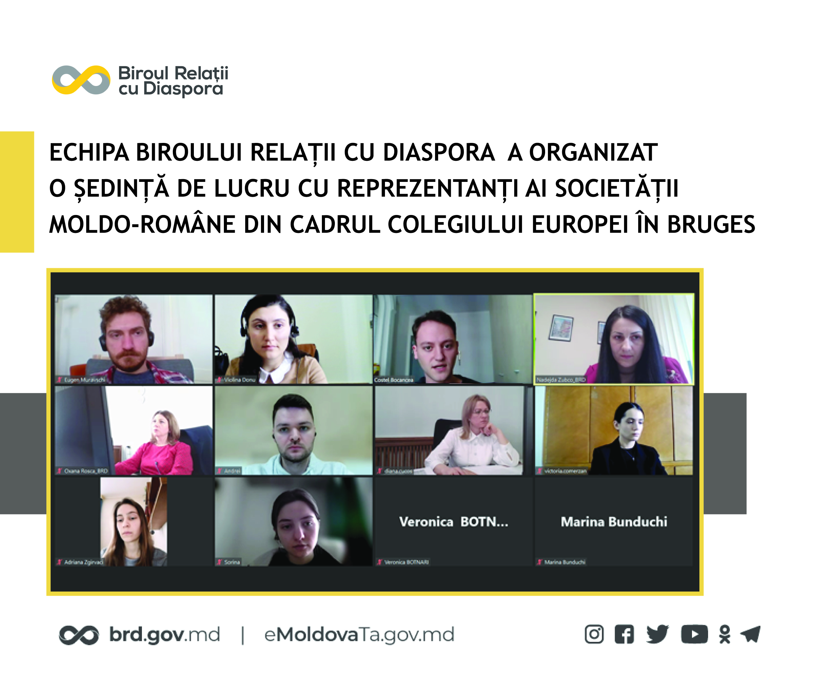 Echipa Biroului relații cu diaspora a organizat o ședință de lucru cu reprezentanți ai Societății Moldo-Române din cadrul Colegiului Europei în Bruges