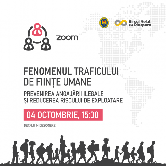 Eveniment online privind informarea membrilor diasporei referitor la prevenirea angajării ilegale și reducerea riscului de exploatare, precum și despre fenomenul traficului de ființe umane